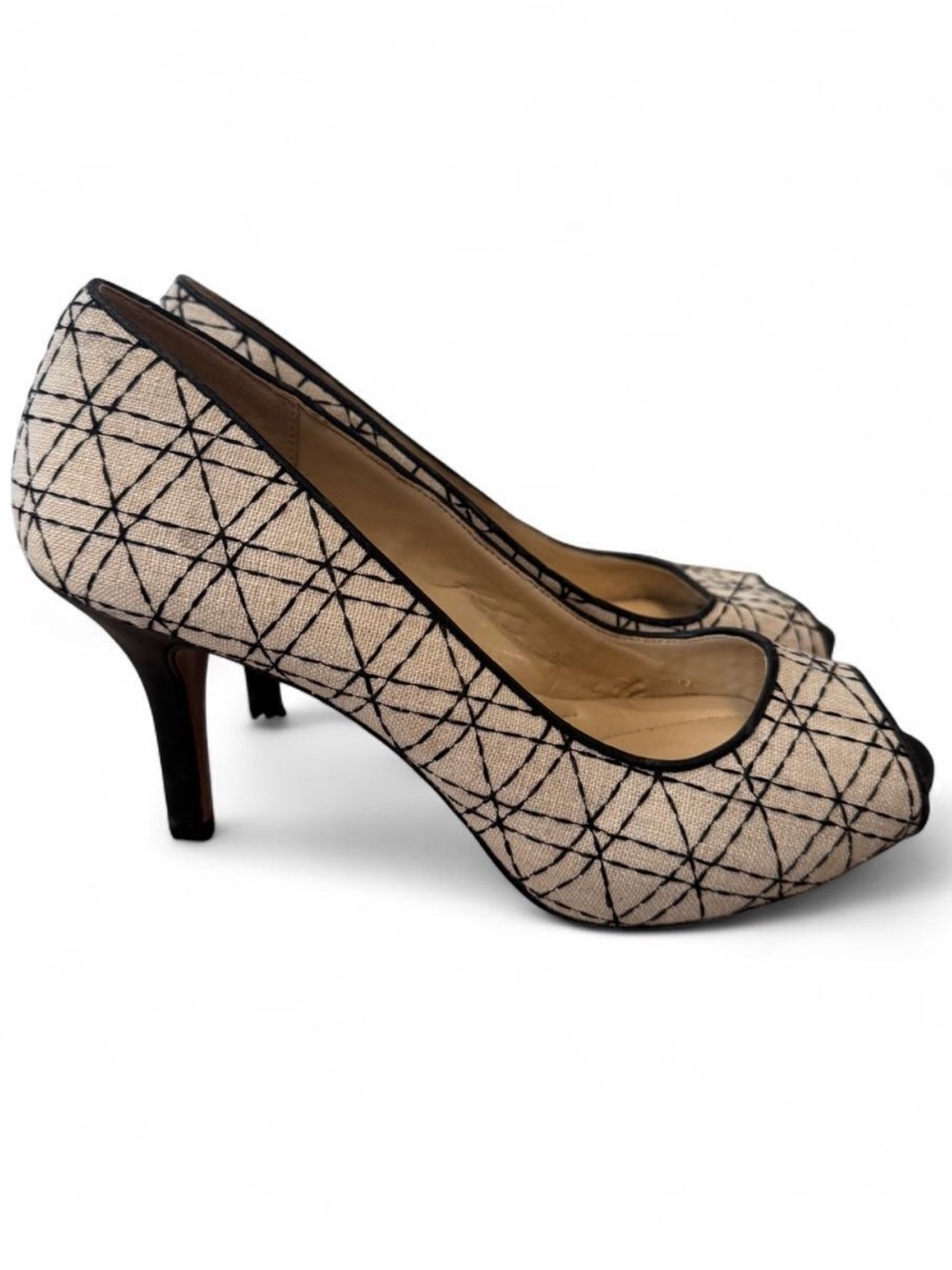 Coach and Four Beige and Black Geometric Peep-Toe Pumps